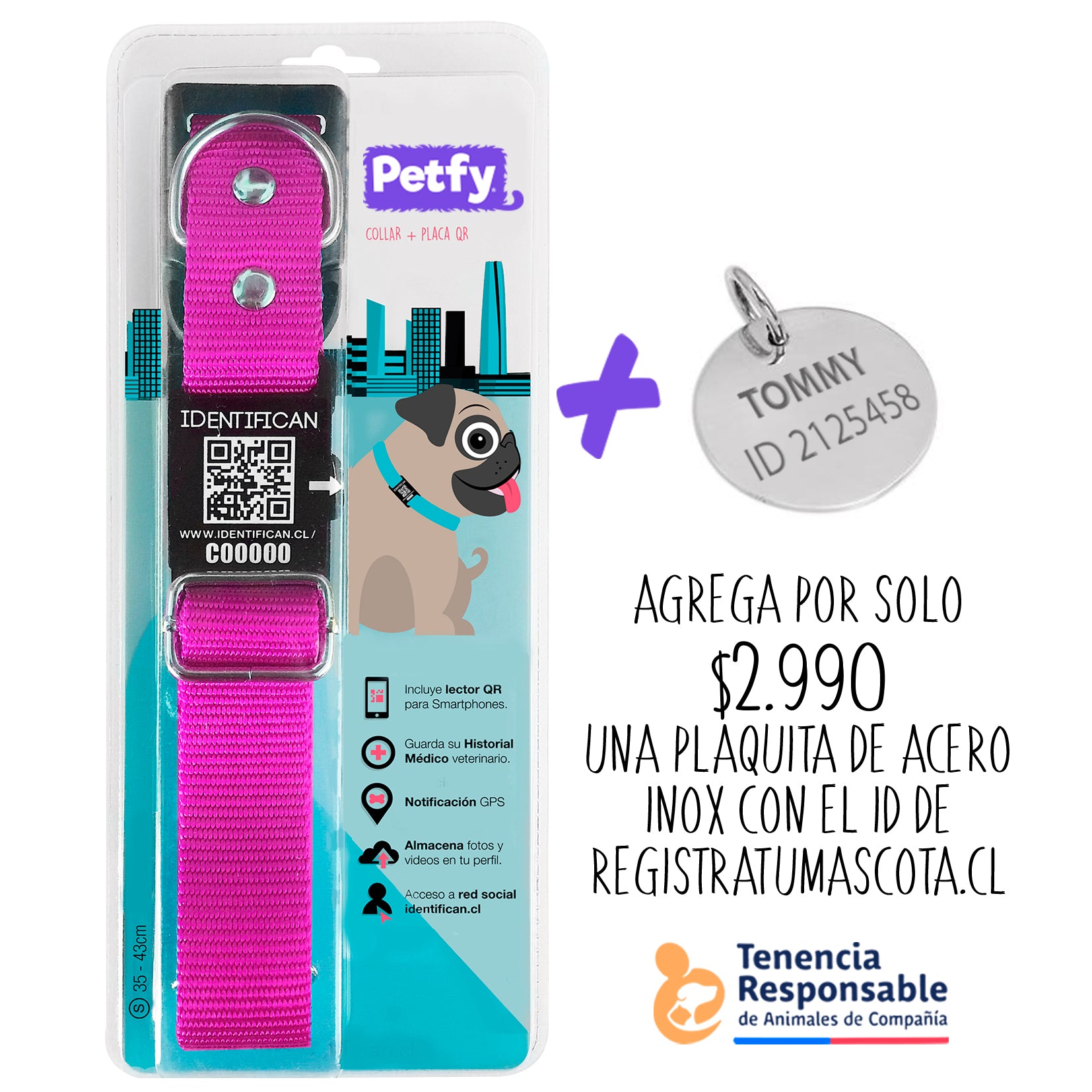 Collar Grande Petfy ID Fucsia - Tienda Petfy