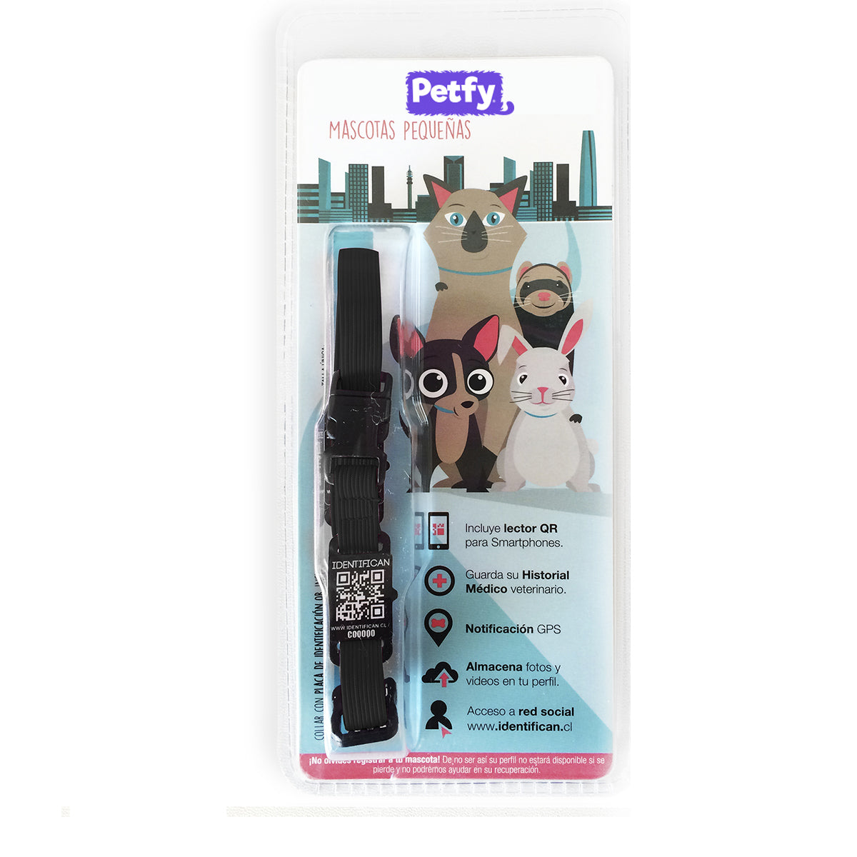 Collar Petfy ID  Mini Negro - Tienda Petfy
