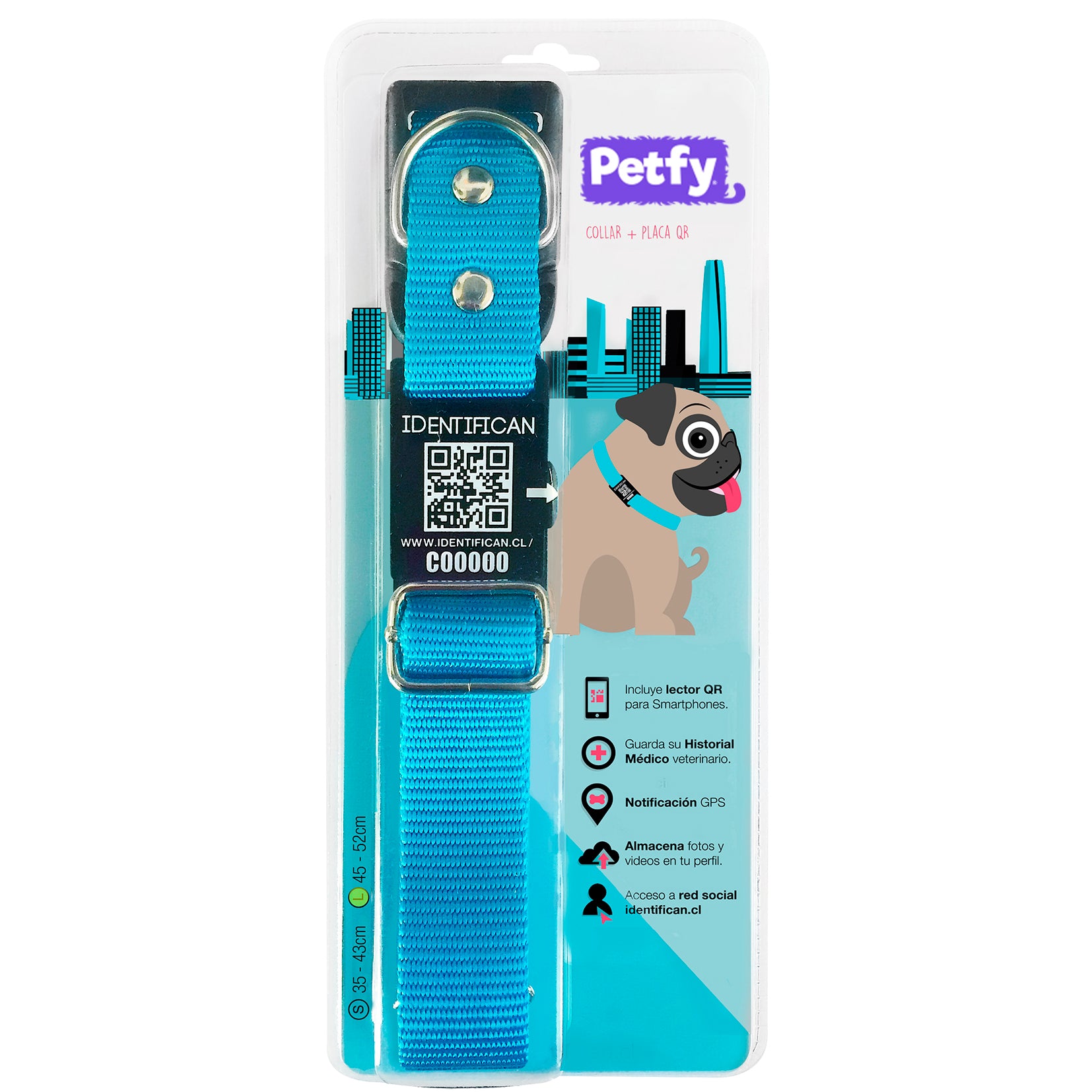 Collar Grande Petfy ID Celeste - Tienda Petfy