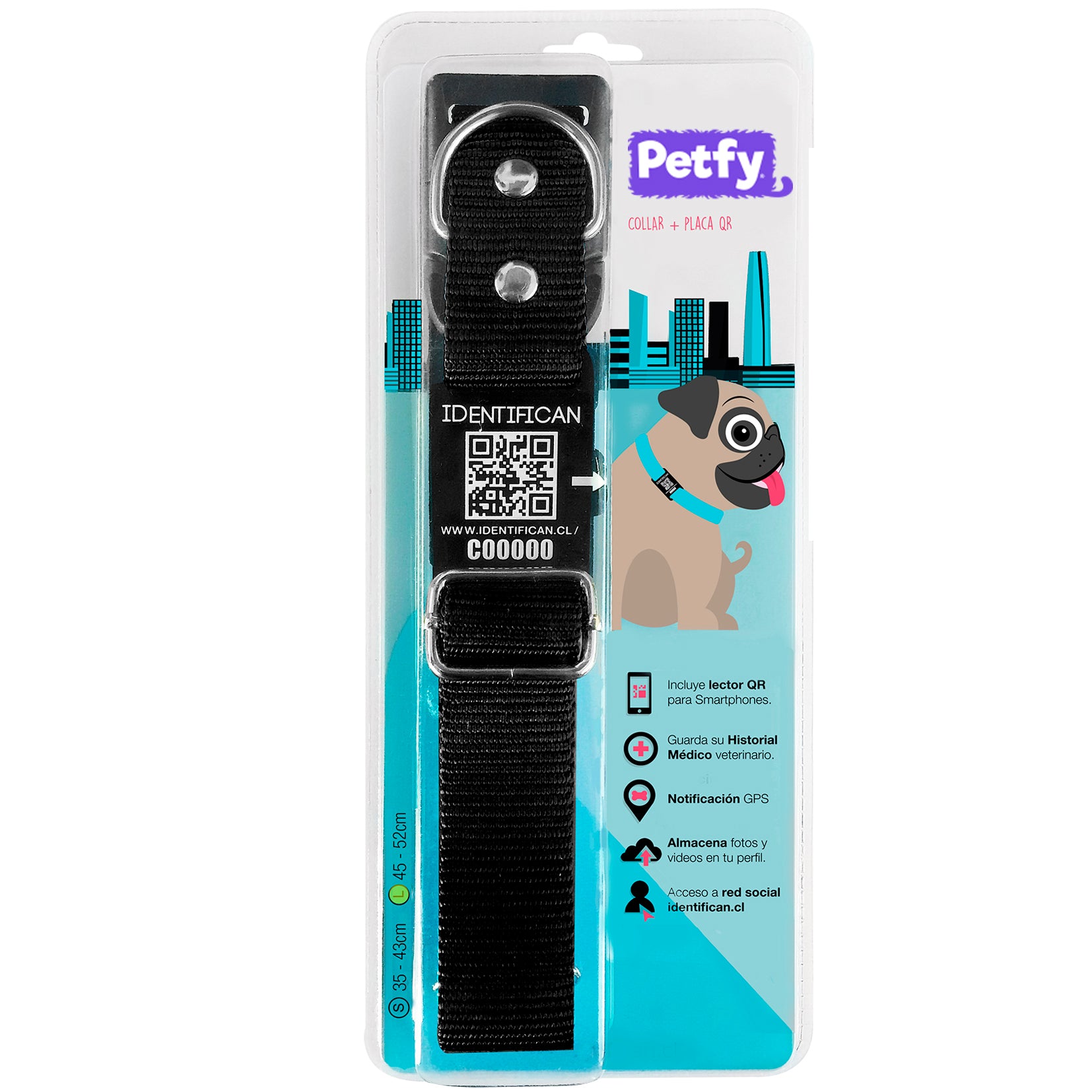 Collar Grande Petfy ID  Negro - Tienda Petfy