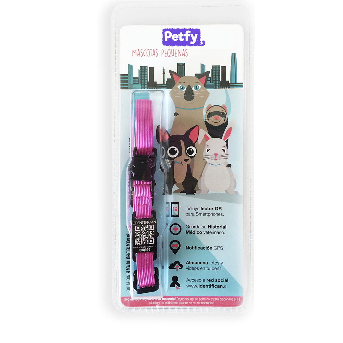 Collar Petfy ID Mini Fucsia - Tienda Petfy