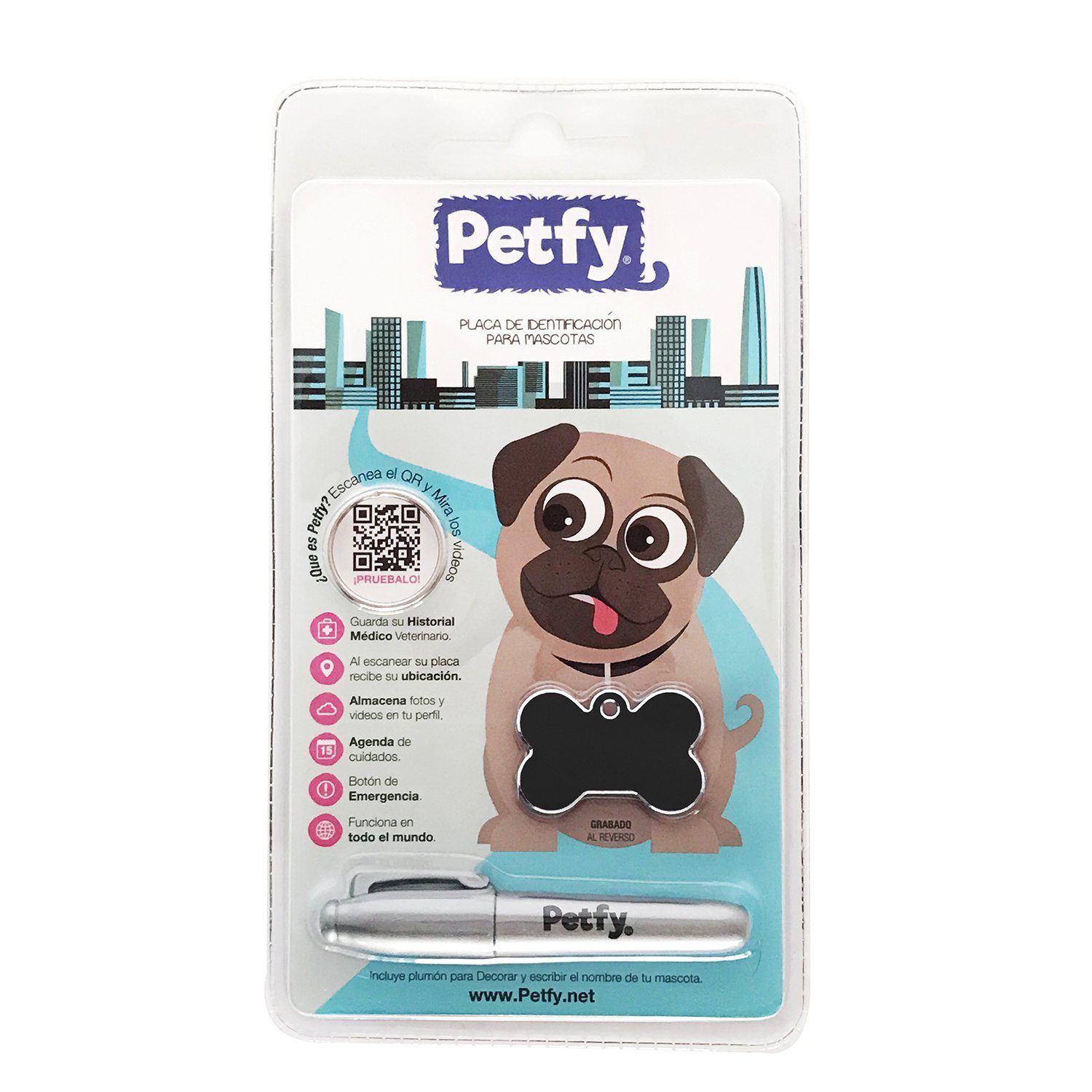 Placa Petfy ID Negra - Tienda Petfy