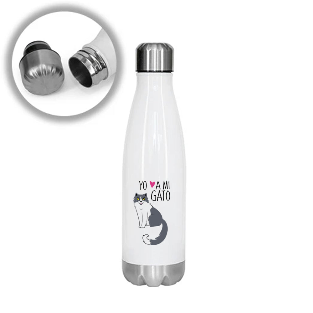 Termo Botella Blanca 1/2lt Gatos Yo amo a mi