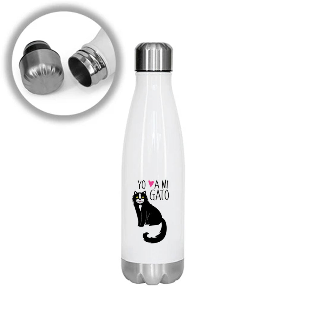 Termo Botella Blanca 1/2lt Gatos Yo amo a mi