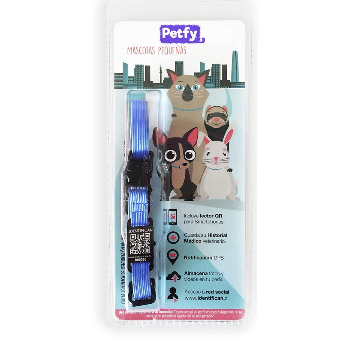 Collar Petfy ID Mini Celeste - Tienda Petfy