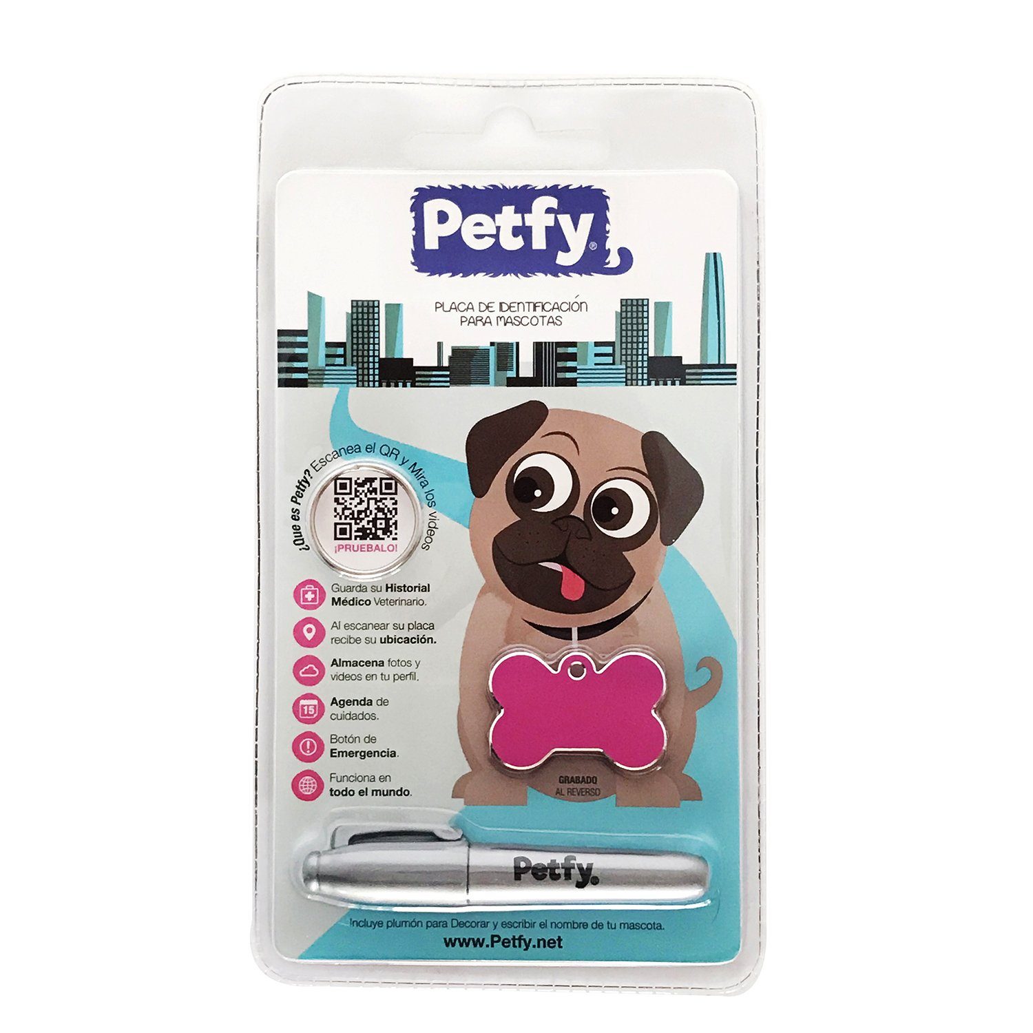 Placa Petfy ID Fucsia - Tienda Petfy