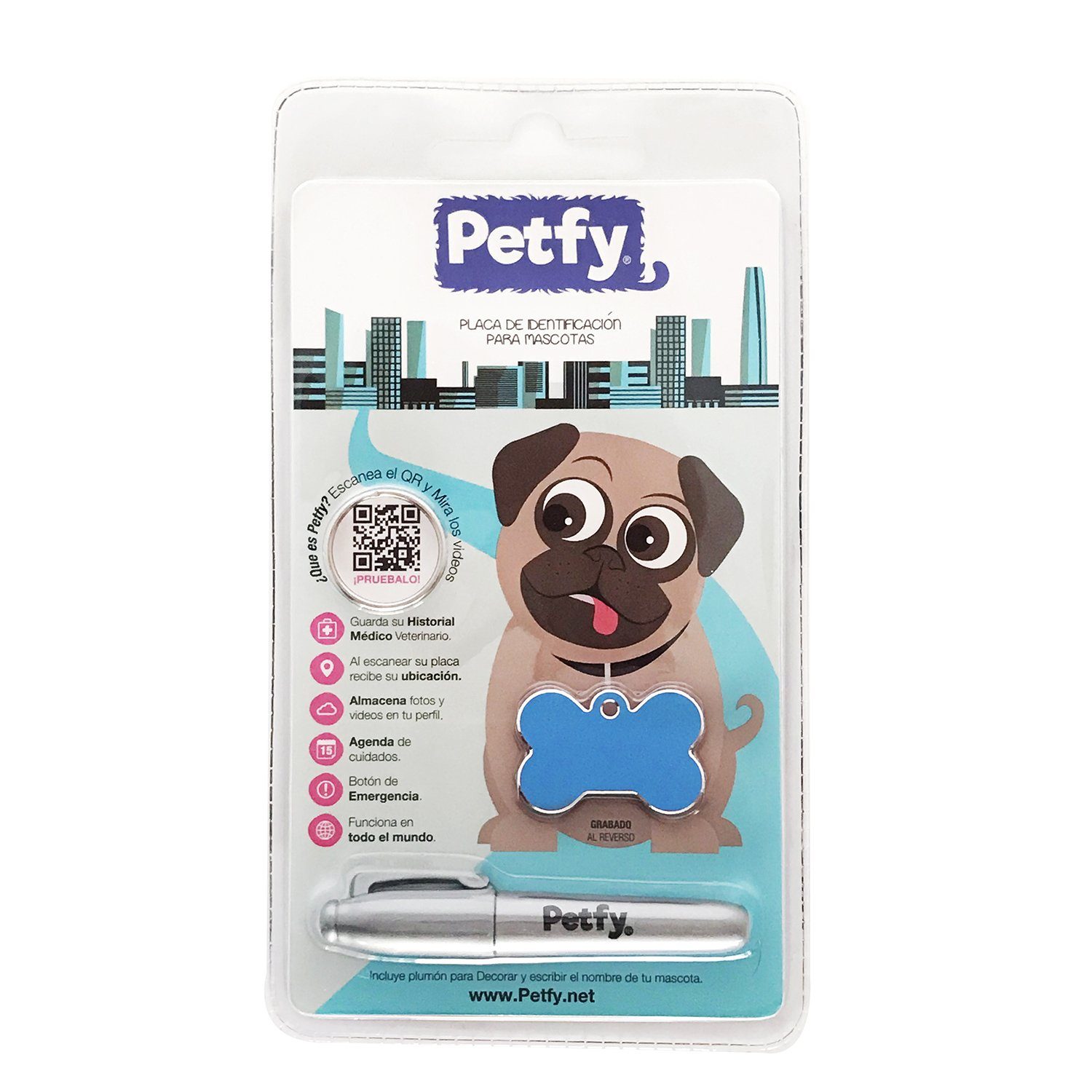 Placa Petfy ID Celeste - Tienda Petfy