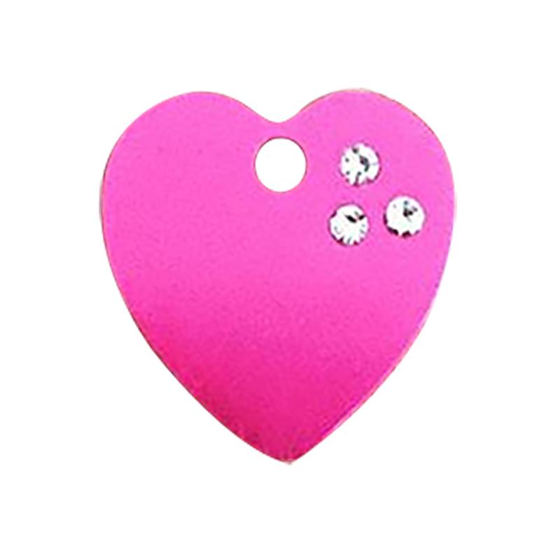 Placa Corazón con Brillos Mix Colores Identificación Grabado 2 fucsia