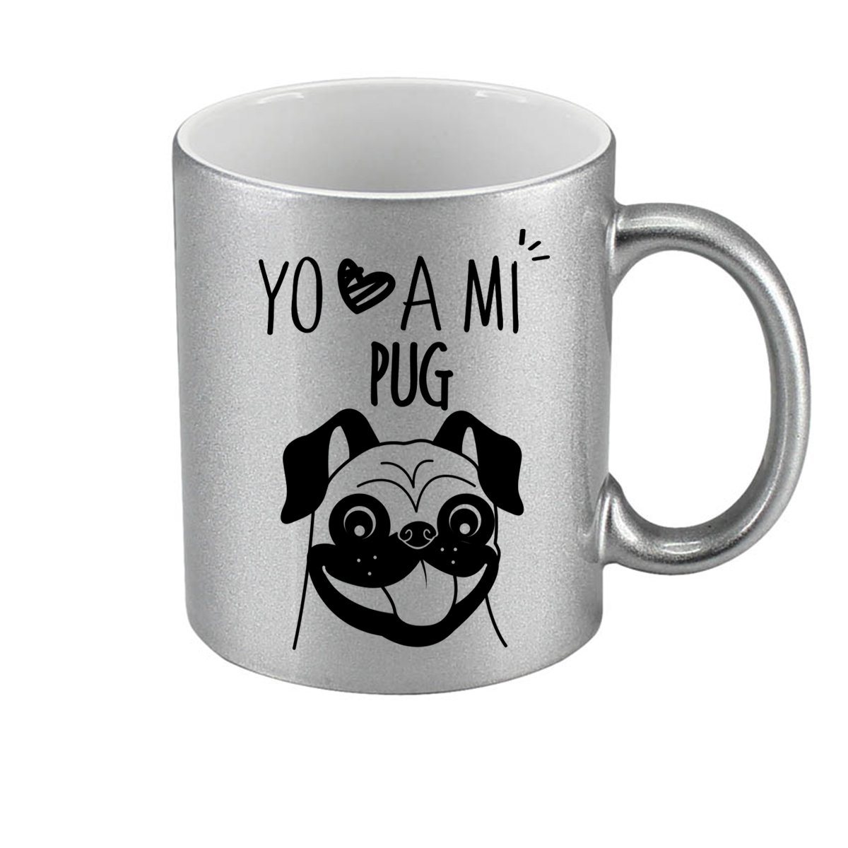 Tazón Color Pug Tienda Petfy Plateado Blanco